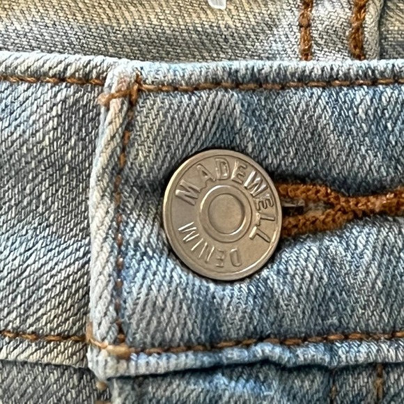 MADEWELL‎ HIGH RISE DISTRESSED CUFFED DENIM SHORTS AINGER WASH BLUE SIZE 35 NWT - Picture 9 of 16